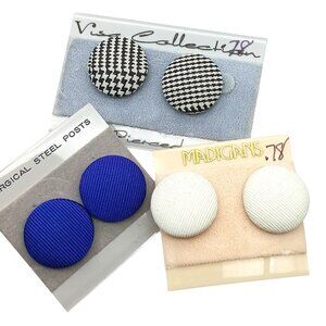 Vintage Fabric Button Clip Earrings Assorted Colors Studs NOC Bundle Lot